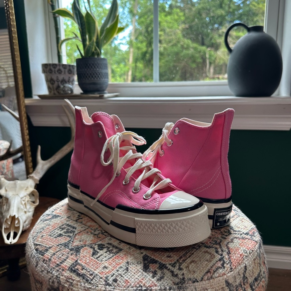 Converse Pink High-Top Sneakers with Chunky Sole